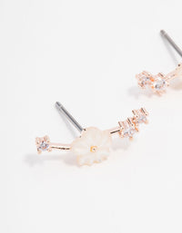 Rose Gold Plated Cubic Zirconia Flower Crawler Earrings - link has visual effect only