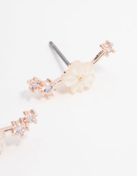 Rose Gold Plated Cubic Zirconia Flower Crawler Earrings - link has visual effect only
