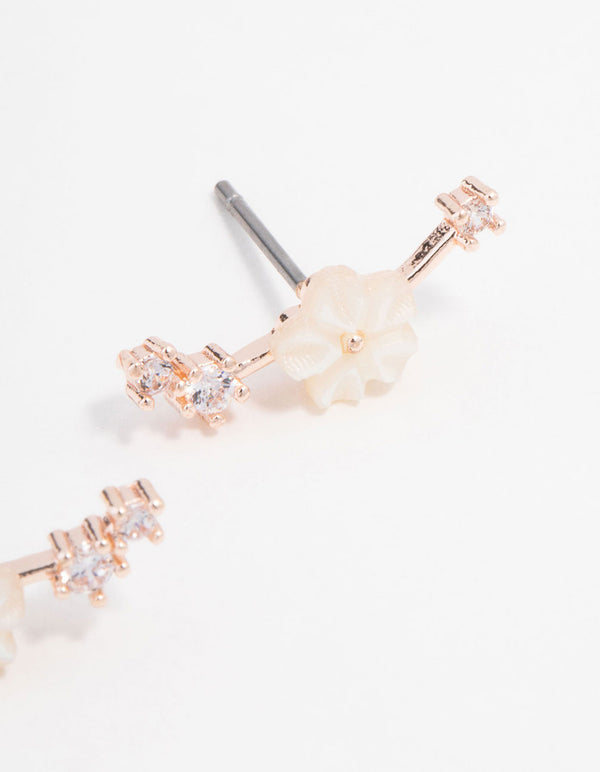 Rose Gold Plated Cubic Zirconia Flower Crawler Earrings