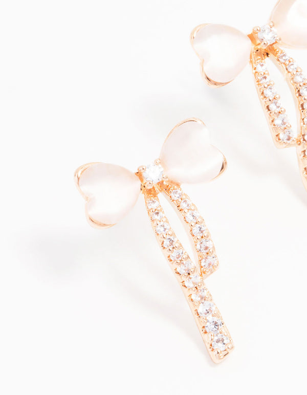 Rose Gold Plated Cubic Zirconia Heart & Bow Stud Earrings