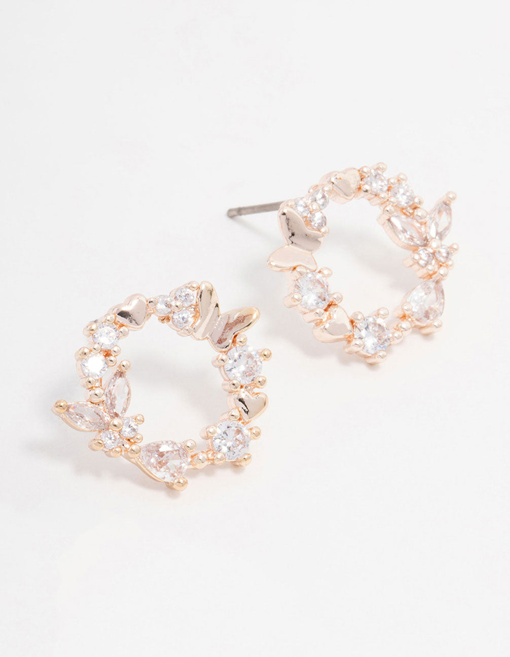 Rose Gold Plated Cubic Zirconia Butterfly Wreath Earrings