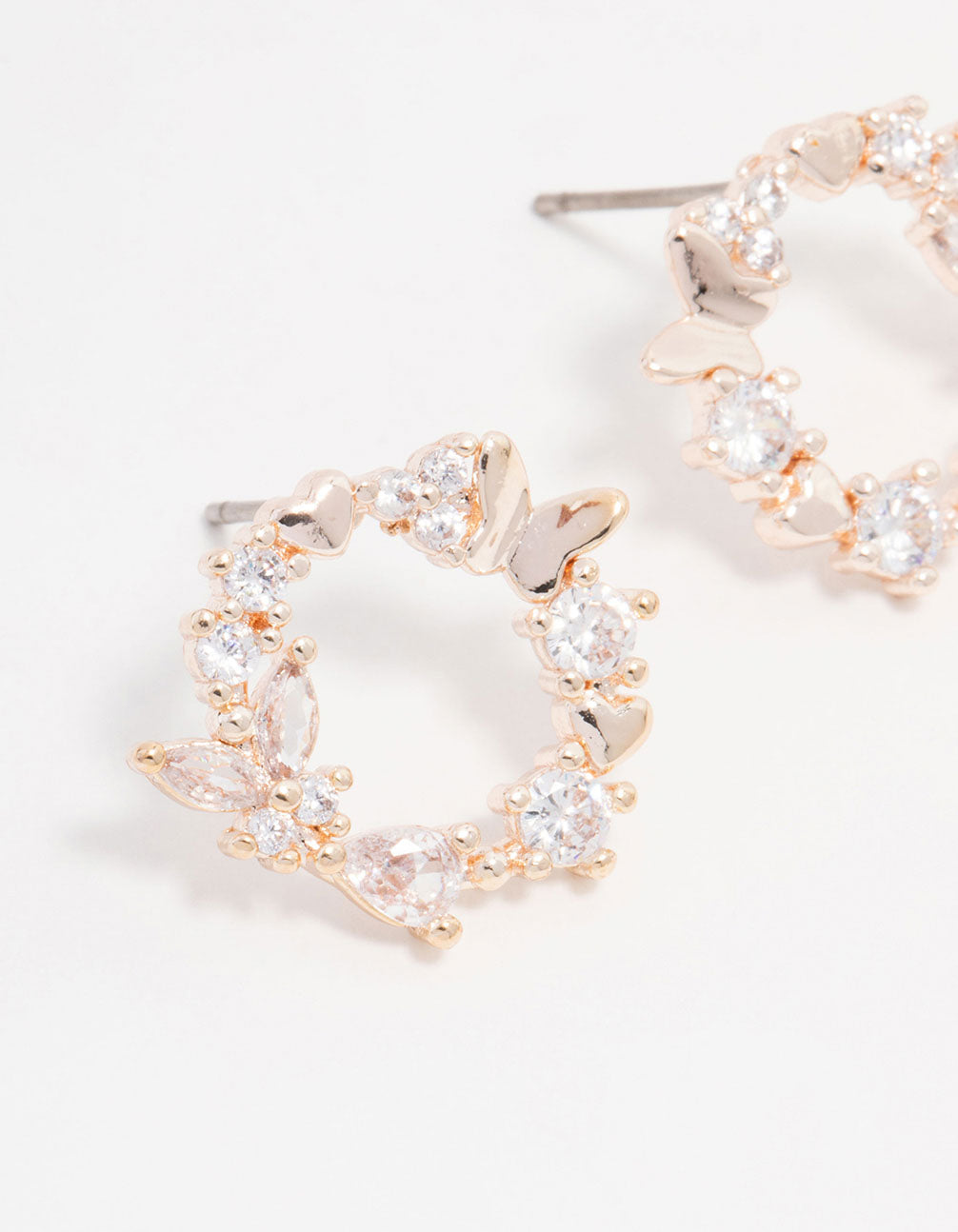 Rose Gold Plated Cubic Zirconia Butterfly Wreath Earrings