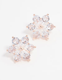 Rose Gold Plated Large Round Cubic Zirconia Marquise Flower Earrings - link has visual effect only
