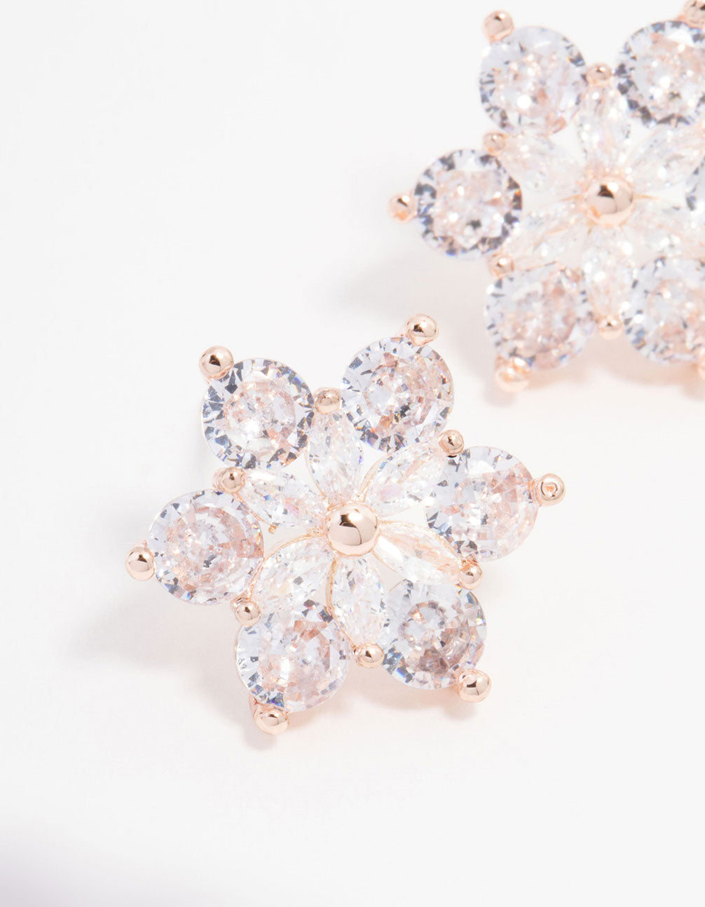 Rose Gold Plated Large Round Cubic Zirconia Marquise Flower Earrings