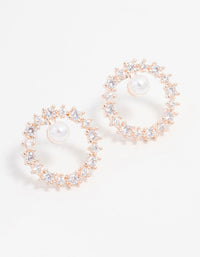 Rose Gold Plated Cubic Zirconia With Pearl Wreath Earrings - link has visual effect only