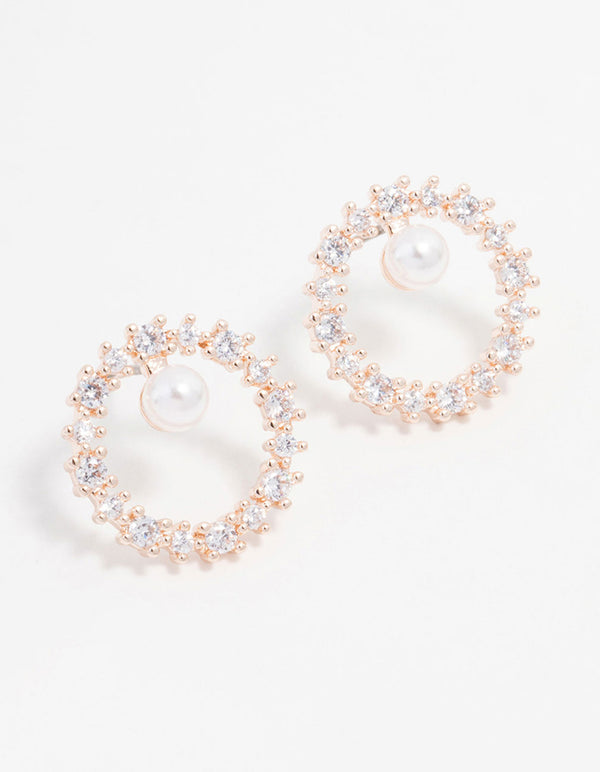 Rose Gold Plated Cubic Zirconia With Pearl Wreath Earrings