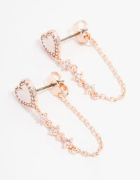 Rose Gold Plated Mother Of Pearl Heart Chain Jacket Earrings - link has visual effect only