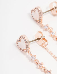 Rose Gold Plated Mother Of Pearl Heart Chain Jacket Earrings - link has visual effect only