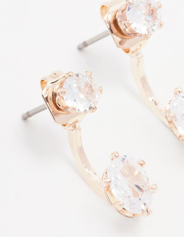Rose Gold Plated Cubic Zirconia Round Stone Jacket Earrings