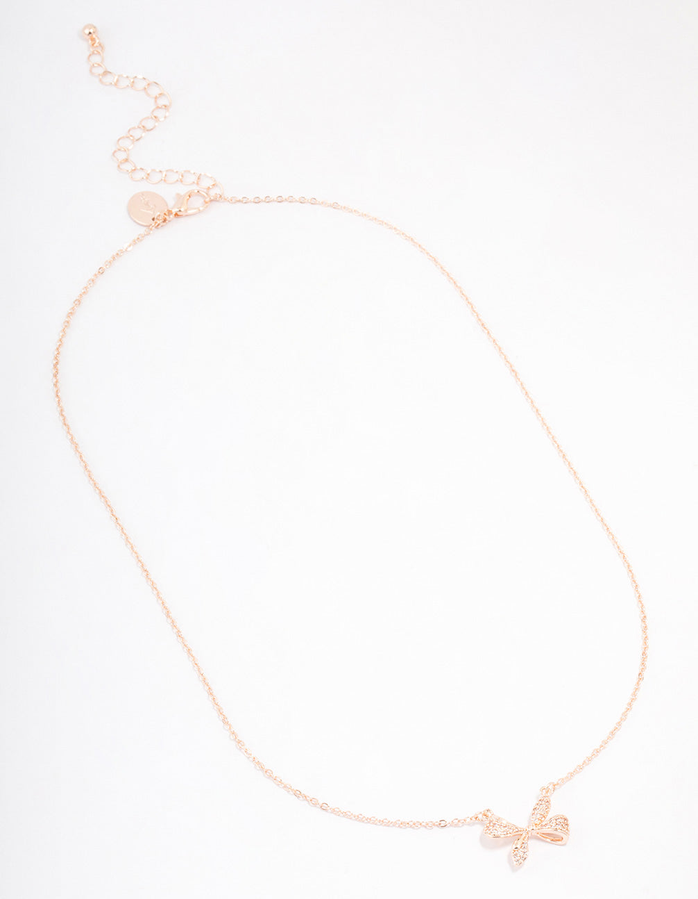 Rose Gold Plated Cubic Zirconia Pave Chunky Bow Necklace