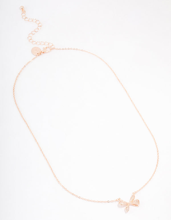 Rose Gold Plated Cubic Zirconia Pave Chunky Bow Necklace