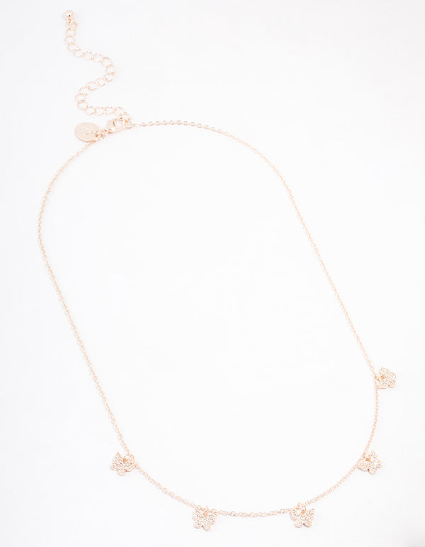 Rose Gold Plated Cubic Zirconia Butterfly Dainty Necklace