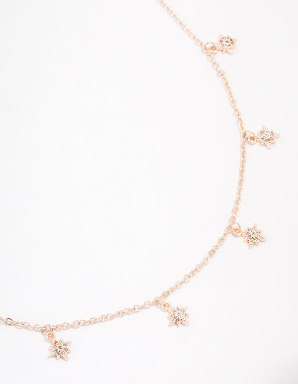 Rose Gold Plated Cubic Zirconia Dainty Star Drop Necklace