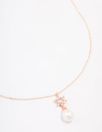 Rose Gold Plated Cubic Zirconia Pearl Flower Drop Necklace - link has visual effect only