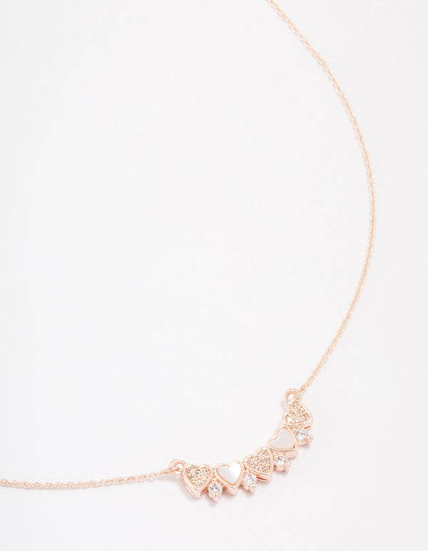 Rose Gold Plated Cubic Zirconia Mini Heart Banner Necklace