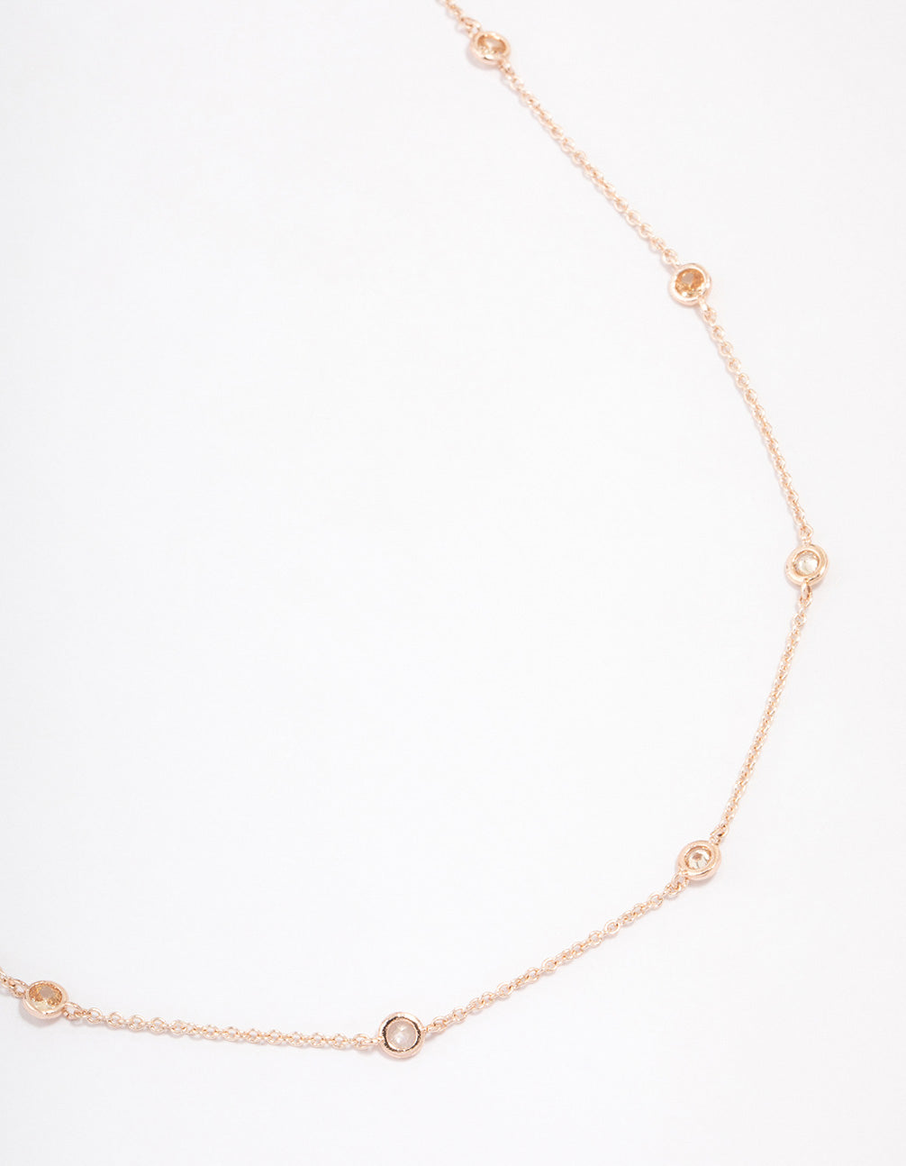 Rose Gold Plated Cubic Zirconia Round Stone Station Necklace