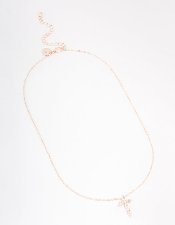 Rose Gold Plated Cubic Zirconia Large Cross Pendant Necklace
