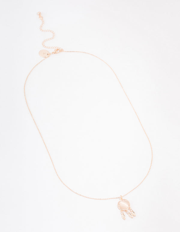 Rose Gold Plated Cubic Zirconia Dream Catcher Necklace