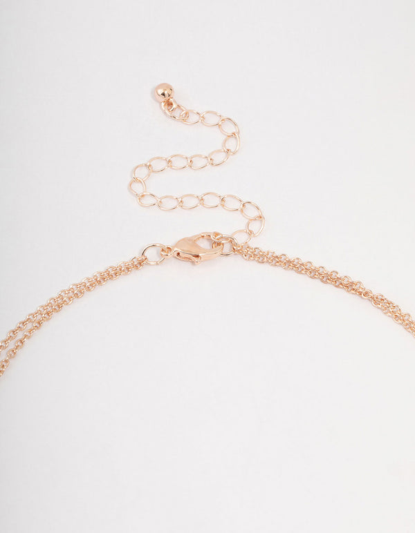 Rose Gold Plated Cubic Zirconia Double Station Drop Necklace