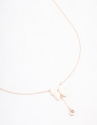 Rose Gold Plated Cubic Zirconia Mother of Pearl Butterfly Drop Necklace - link has visual effect only