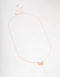 Rose Gold Plated Chunky Bow Pearl Drop Y-Necklace - link has visual effect only