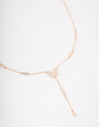 Rose Gold Plated Cubic Zirconia Butterfly Station Y-Necklace - link has visual effect only