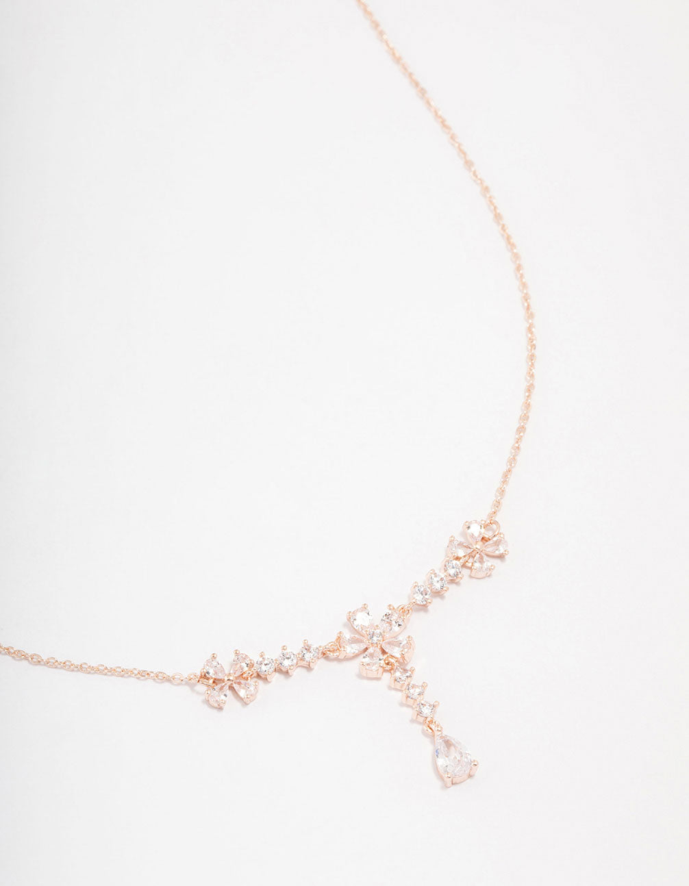 Rose Gold Plated Cubic Zirconia Flower Y-Necklace
