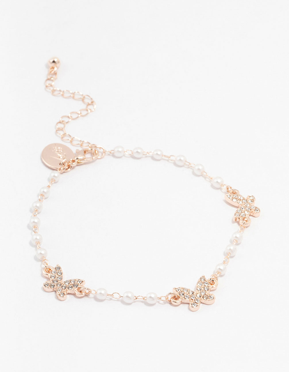Rose Gold Plated Pearl & Butterfly Charm Bracelet