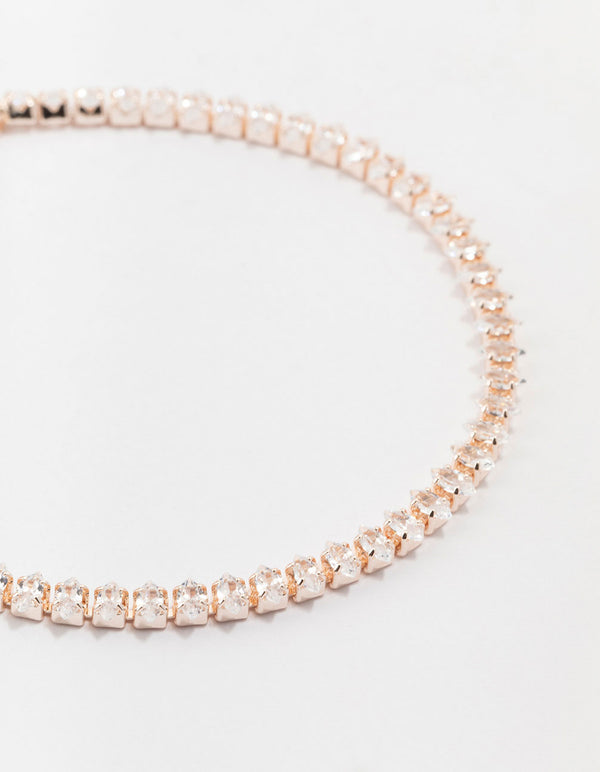 Rose Gold Plated Cubic Zirconia Marquise Tennis Bracelet