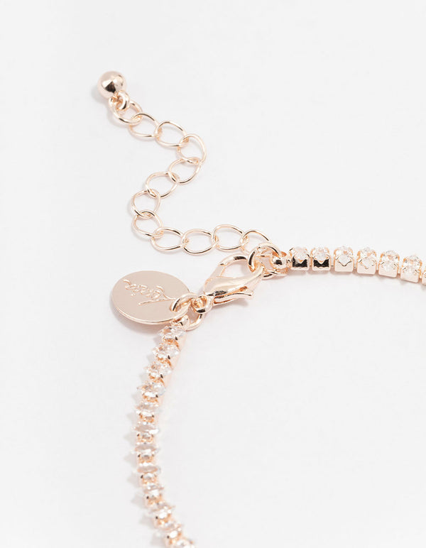 Rose Gold Plated Cubic Zirconia Marquise Tennis Bracelet