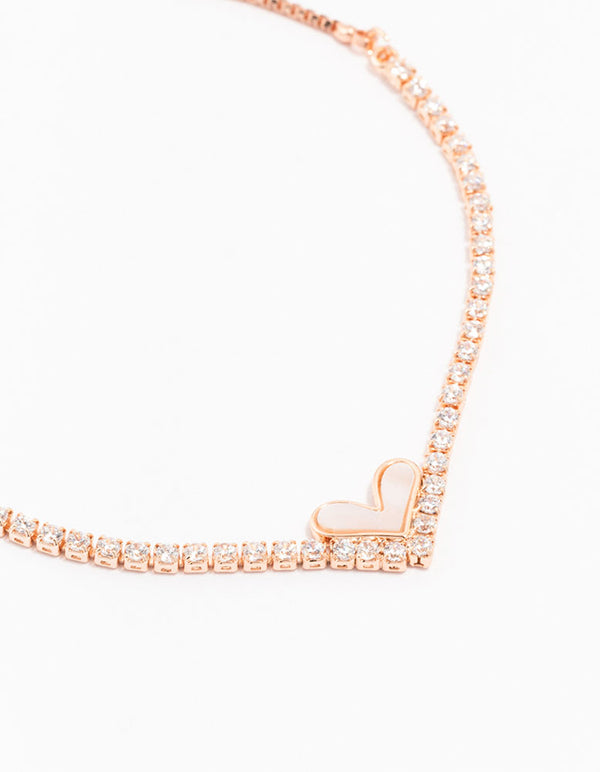 Rose Gold Plated Cubic Zirconia Mini Heart Toggle Bracelet