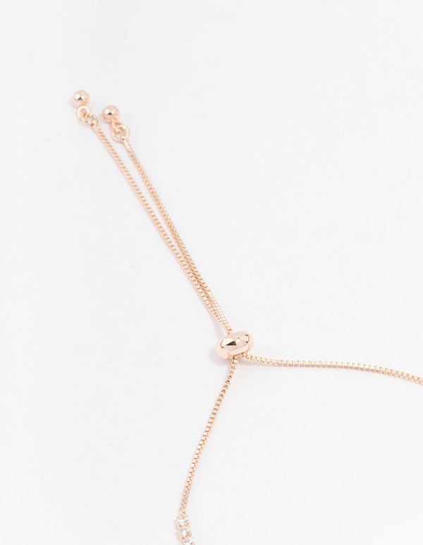 Rose Gold Plated Cubic Zirconia Baguette Bow Toggle Bracelet