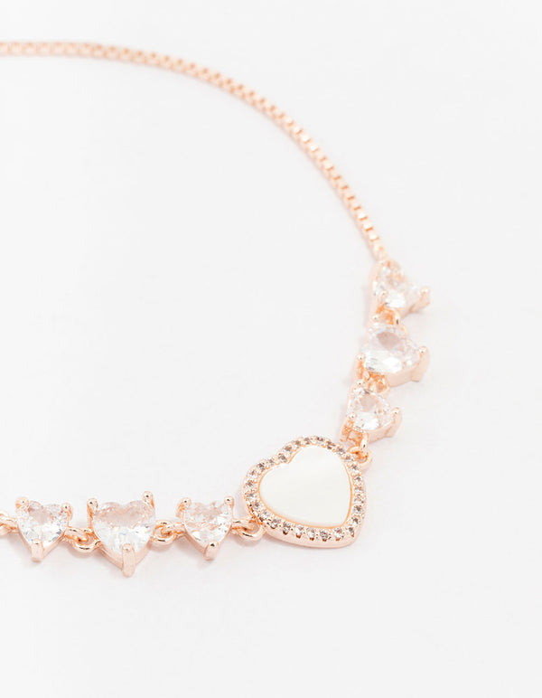 Rose Gold Plated Large Mother of Pearl & Mini Cubic Zirconia Heart Toggle Bracelet
