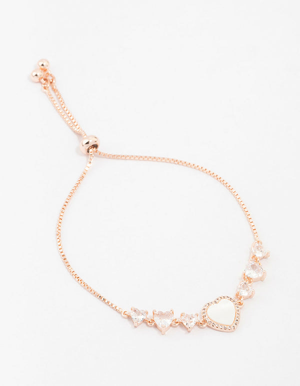 Rose Gold Plated Large Mother of Pearl & Mini Cubic Zirconia Heart Toggle Bracelet