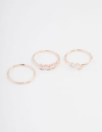 Rose Gold Plated Cubic Zirconia Baguette Ring 3-Pack - link has visual effect only