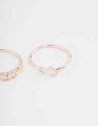Rose Gold Plated Cubic Zirconia Baguette Ring 3-Pack - link has visual effect only