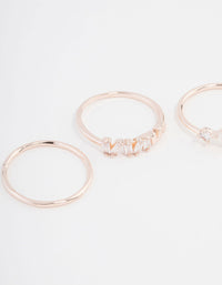 Rose Gold Plated Cubic Zirconia Baguette Ring 3-Pack - link has visual effect only