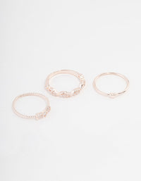 Rose Gold Plated Cubic Zirconia Mini Bow & Heart Ring 3-Pack - link has visual effect only