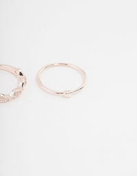 Rose Gold Plated Cubic Zirconia Mini Bow & Heart Ring 3-Pack - link has visual effect only