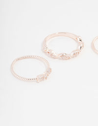 Rose Gold Plated Cubic Zirconia Mini Bow & Heart Ring 3-Pack - link has visual effect only