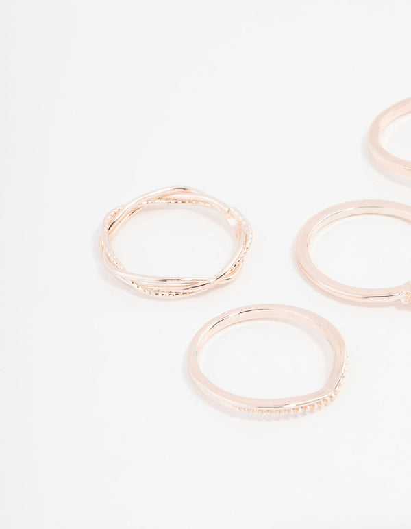 Rose Gold Plated Cubic Zirconia Twist & Dip Ring 6-Pack