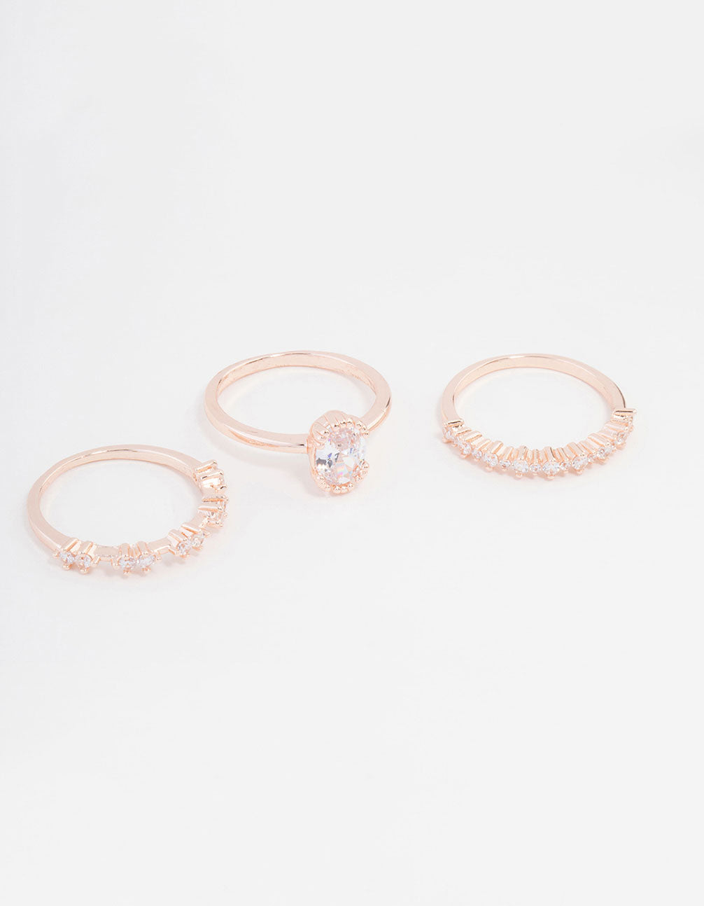 Rose Gold Plated Cubic Zirconia Large Oval Ring 3-Pack