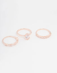 Rose Gold Plated Cubic Zirconia Large Oval Ring 3-Pack - link has visual effect only