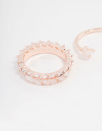 Rose Gold Plated Leaf & Flower Band Ring 2-Pack - link has visual effect only