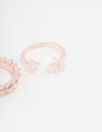 Rose Gold Plated Leaf & Flower Band Ring 2-Pack - link has visual effect only