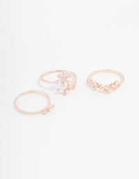 Rose Gold Plated Pearl Bow & Flower Ring 4-Pack - link has visual effect only