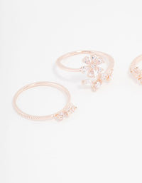 Rose Gold Plated Pearl Bow & Flower Ring 4-Pack - link has visual effect only