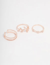 Rose Gold Plated Cubic Zirconia Leafy Station Ring 4-Pack - link has visual effect only