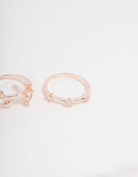 Rose Gold Plated Cubic Zirconia Leafy Station Ring 4-Pack - link has visual effect only