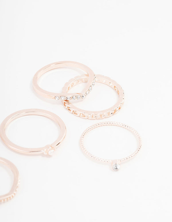 Rose Gold Plated Cubic Zirconia Twist & Dip Ring 6-Pack